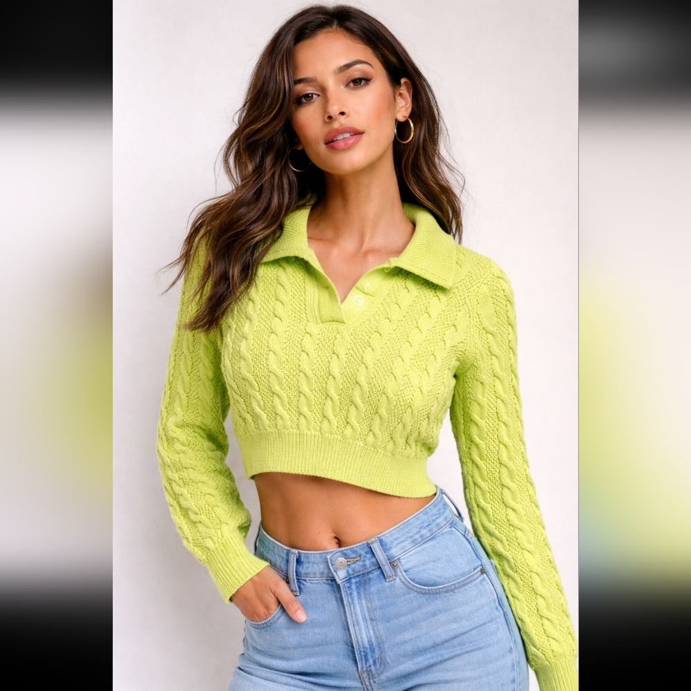 New With TAGS ONLY lime green cropped cable knit sweater